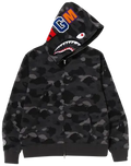 Black Double hooded Camo Bape zip up