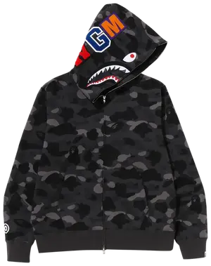 Black Double hooded Camo Bape zip up